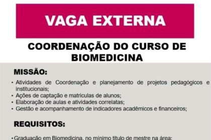 Vaga para Coordenação de Curso de Biomedicina