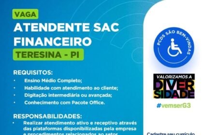 Vaga para Atendente SAC Financeiro