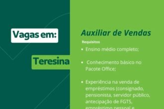 Vaga para Auxiliar de Vendas