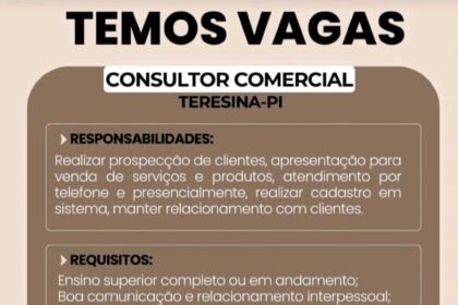 Vaga para Consultor Comercial