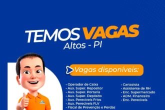 Vagas para Adm Financeiro, Assistente de RH, Operador de Caixa... em Altos