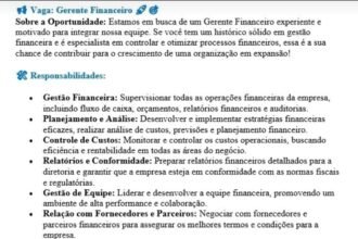 Vaga para Gerente Financeiro
