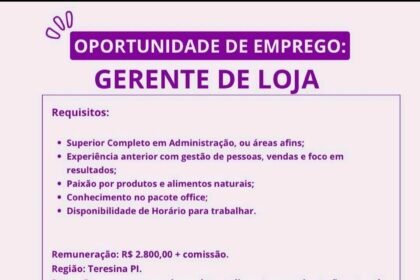 Vaga para Gerente de Loja