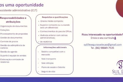 Vaga para Assistente Administrativo