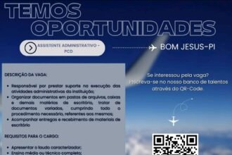 Vaga para Assistente Administrativo PCD em Bom Jesus