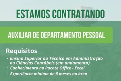 Vaga para Auxiliar de DP
