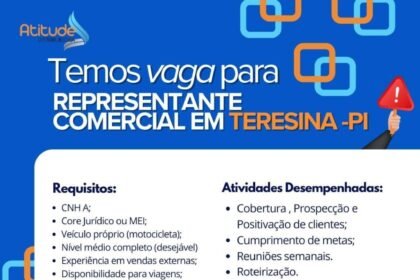 Vaga para Representante Comercial em Teresina