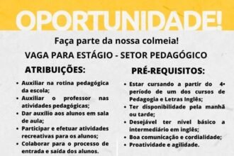 Vaga de Estágio para Setor Pedagógico