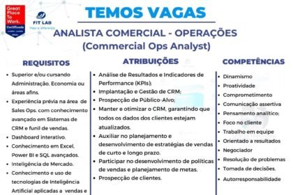 Vaga para Analista Comercial
