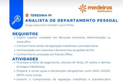 Vaga para Analista de DP