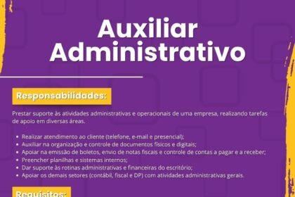 Vaga para Auxiliar Administrativo