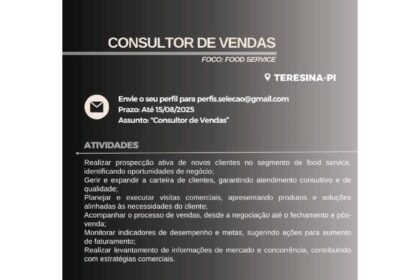 Vaga para Consultor de Vendas