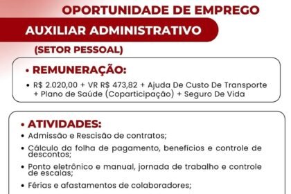 Vaga para Auxiliar Administrativo