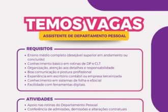 Vaga de emprego para Assistente de DP