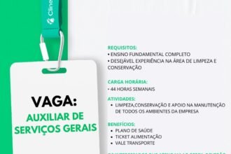 Vaga de emprego para Auxiliar de Serviços Gerais