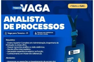 Vaga de emprego para Analista de Processos