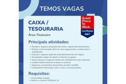 Vaga de emprego para Caixa/Tesouraria