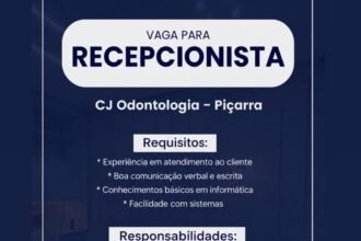 Vaga de emprego para Recepcionista