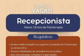 Vaga de emprego para Recepcionista