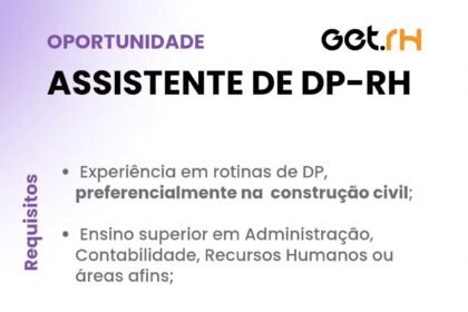Vaga de emprego para Assistente de DP-RH
