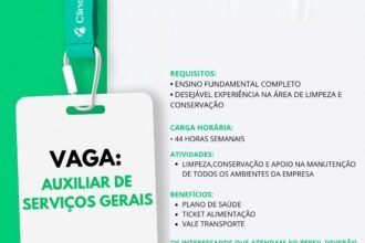 Vaga de emprego para Auxiliar de Serviços Gerais