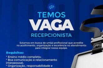 Vaga de emprego para Recepcionista