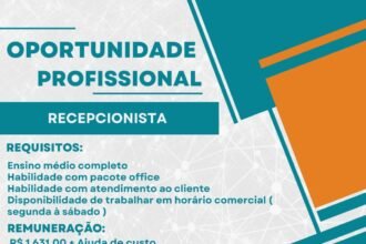 Vaga de emprego para Recepcionista