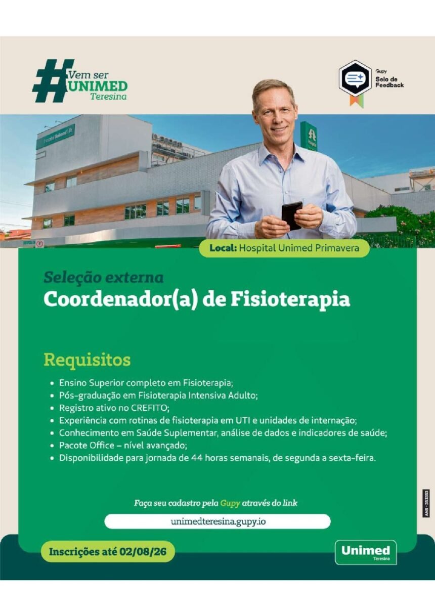 Vaga de emprego para Coordenador(a) de Fisioterapia