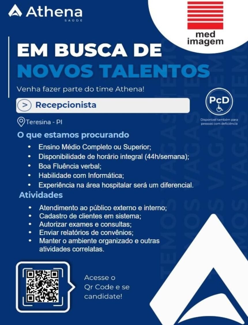 Vaga de emprego para Recepcionista