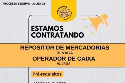 Vagas de emprego para Repositor de Mercadorias e Operador de Caixa em Parnaíba